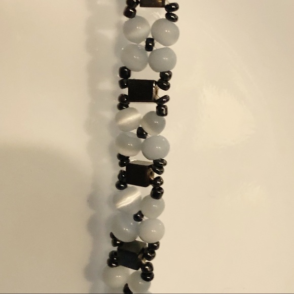 Boho Blue Seed Beaded Flower Bracelet - Picture 9 of 11